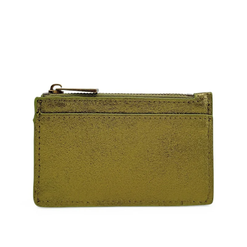 Porte-monnaie porte-cartes en cuir irisé EKKO Vert kaki