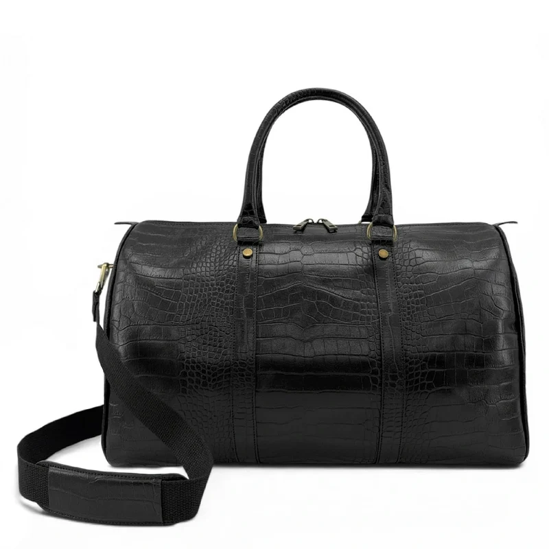 Sac de voyage en cuir embossé crocodile DARWIN Noir