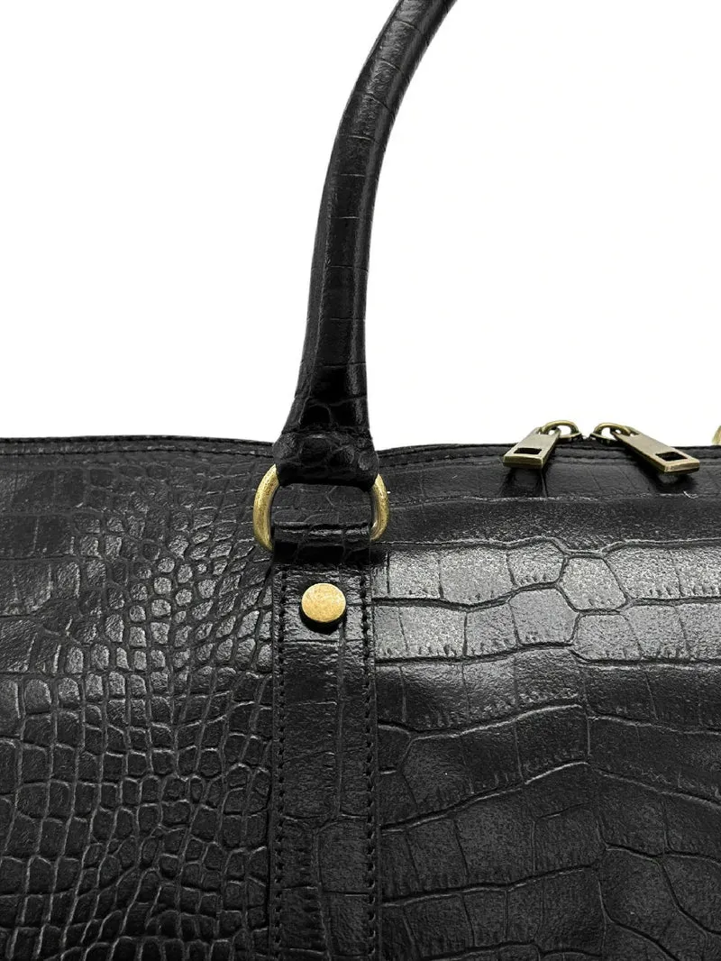 Sac de voyage en cuir embossé crocodile DARWIN Noir