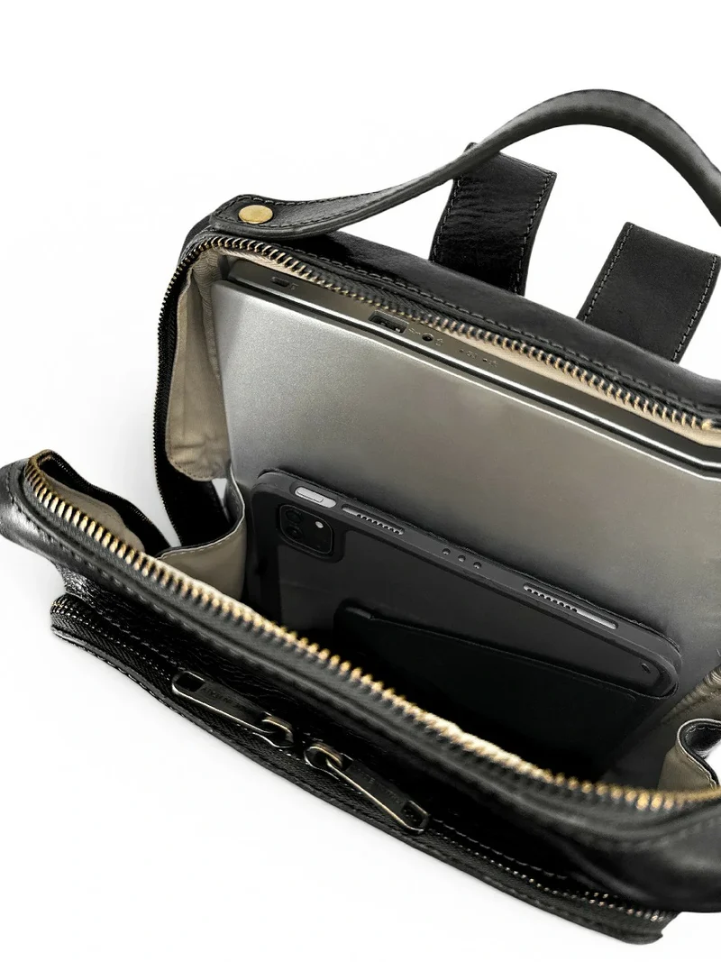 Sac à dos en cuir lisse OSLO Noir
