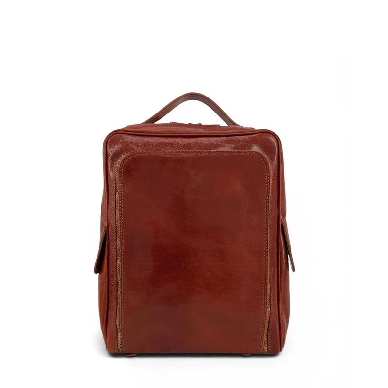 Sac à dos en cuir lisse OSLO Marron cognac foncé