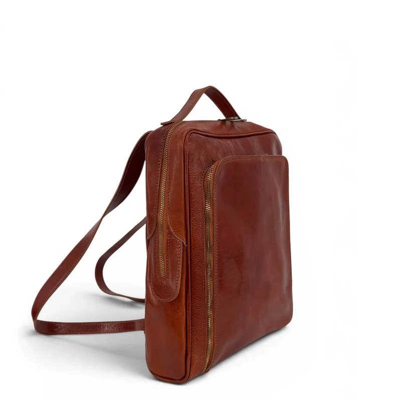 Sac à dos en cuir lisse OSLO Marron cognac foncé