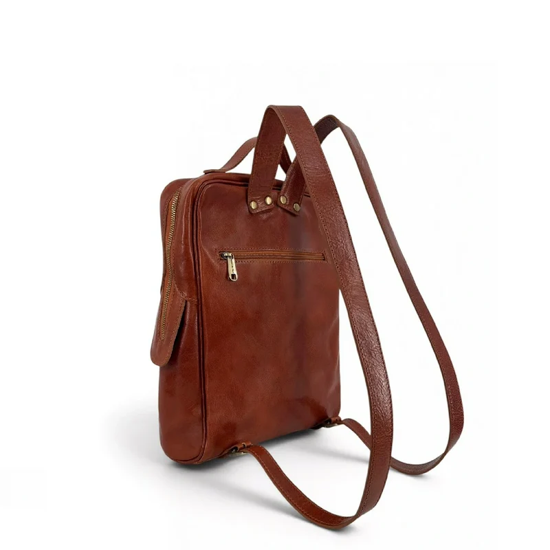 Sac à dos en cuir lisse OSLO Marron cognac foncé