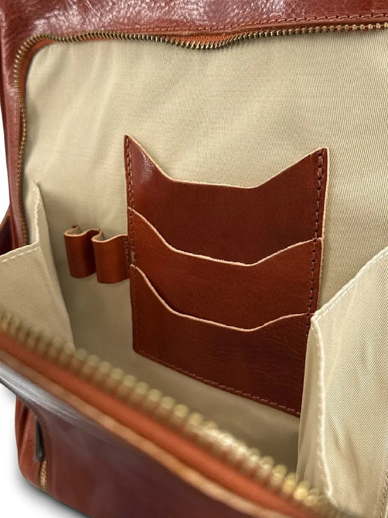 Sac à dos en cuir lisse OSLO Marron cognac foncé
