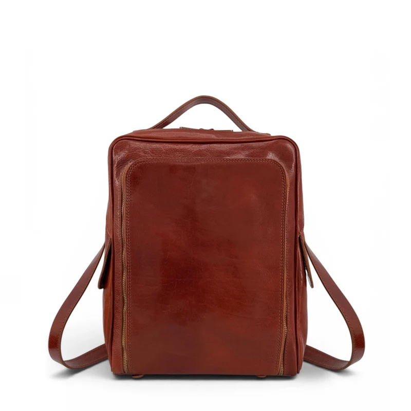 Sac à dos en cuir lisse OSLO Marron cognac foncé