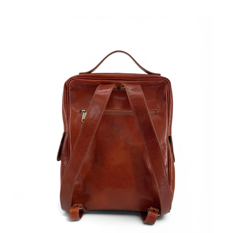 Sac à dos en cuir lisse OSLO Marron cognac foncé