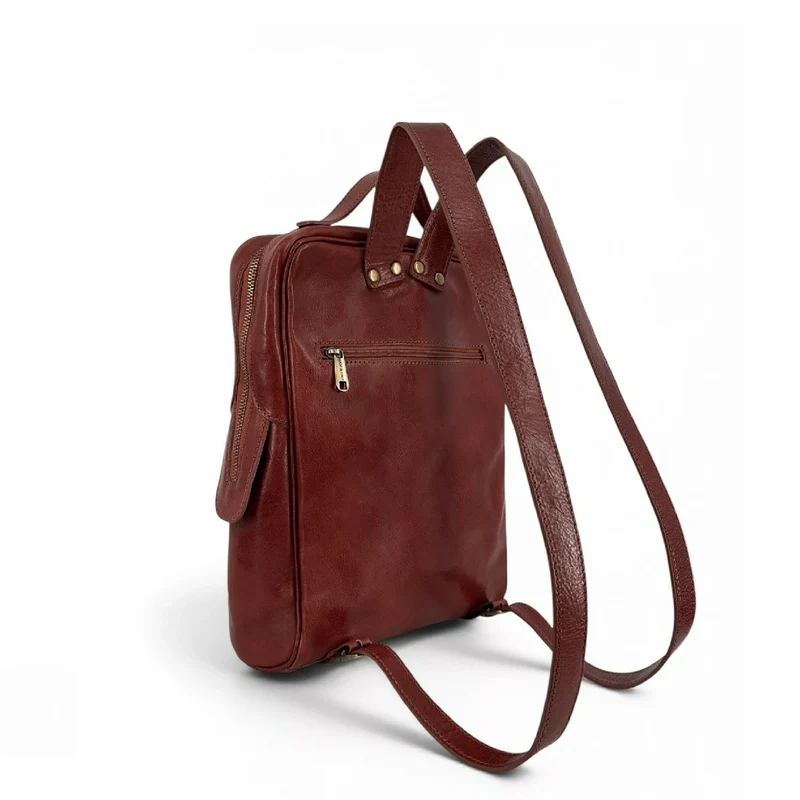 Sac à dos en cuir lisse OSLO Marron châtaigne