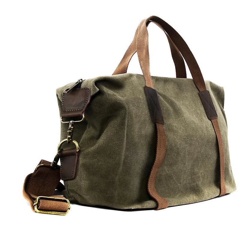 Sac week-end en toile et cuir brut HAO Vert olive