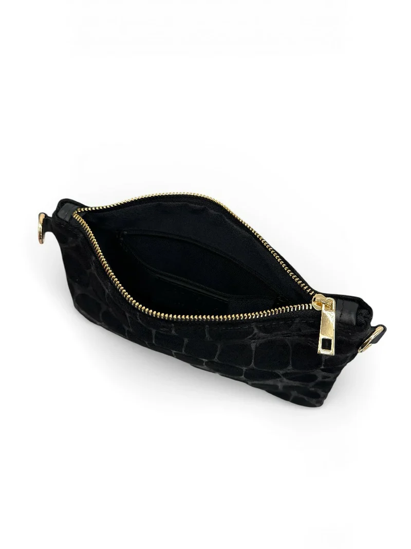 Sac pochette en daim embossé crocodile ZELINE Noir