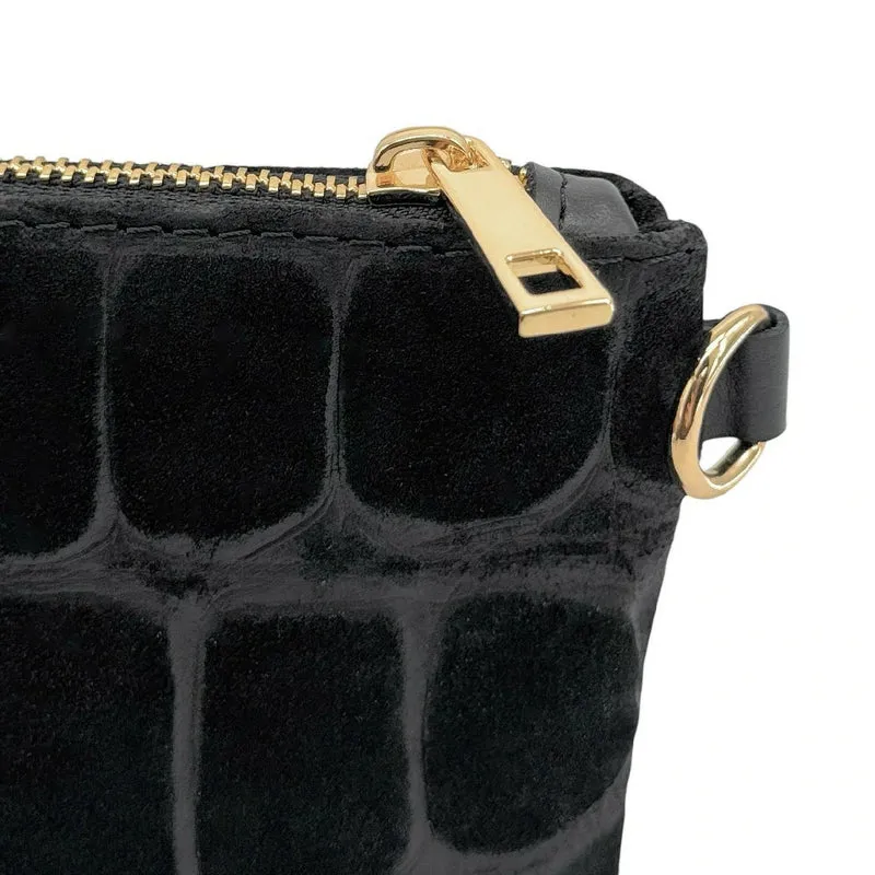 Sac pochette en daim embossé crocodile ZELINE Noir