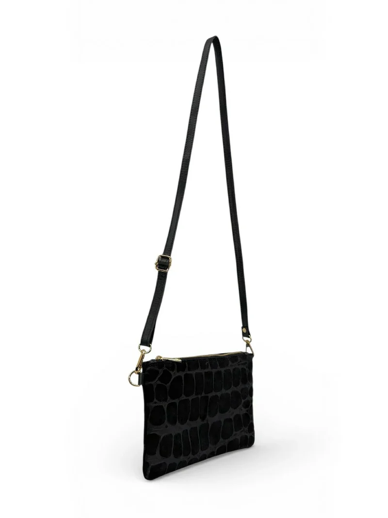 Sac pochette en daim embossé crocodile ZELINE Noir