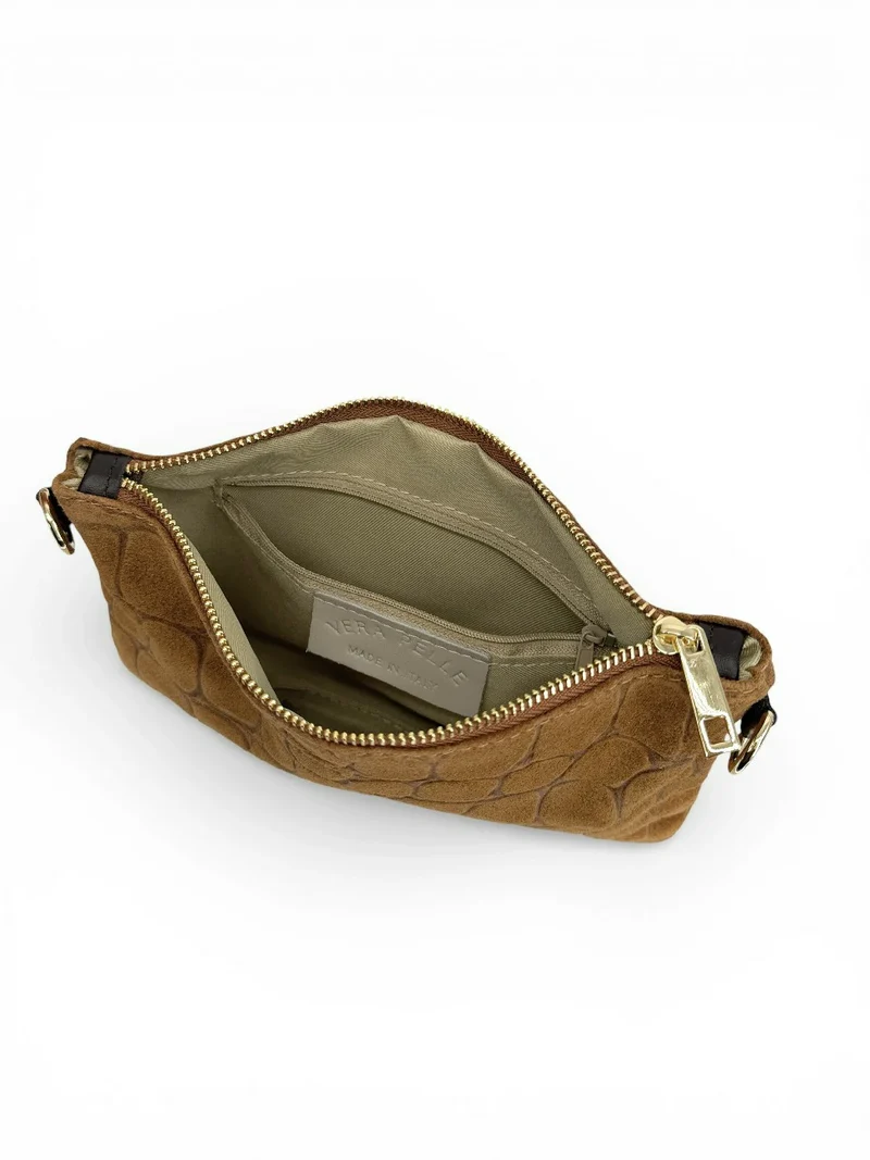 Sac pochette en daim embossé crocodile ZELINE Marron camel foncé