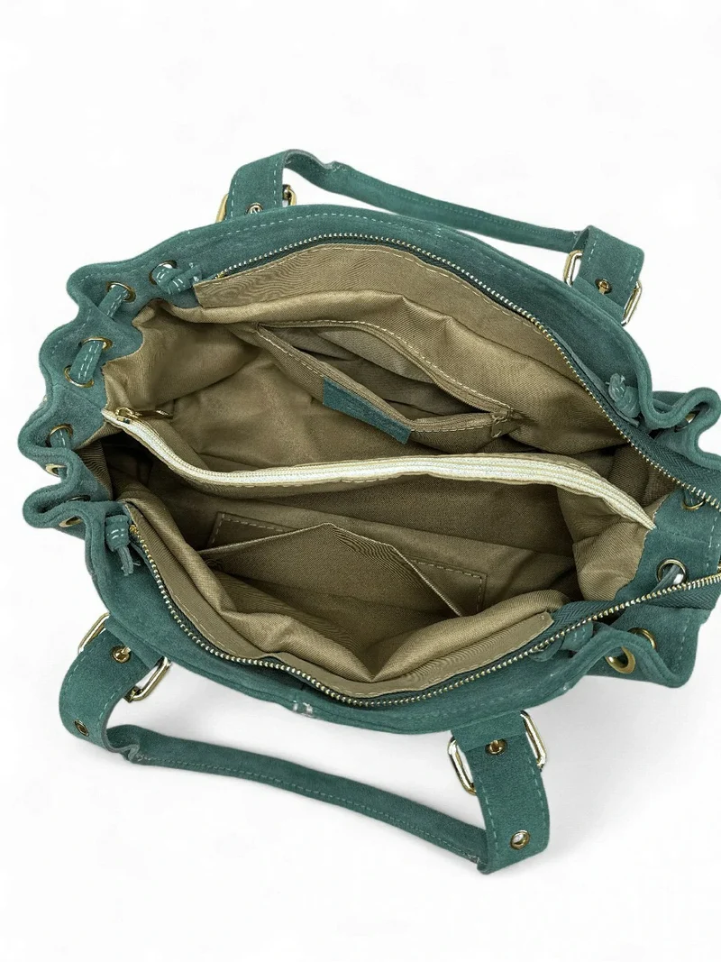 Sac bowling en daim PRINCESSE SUEDE Bleu vert canard