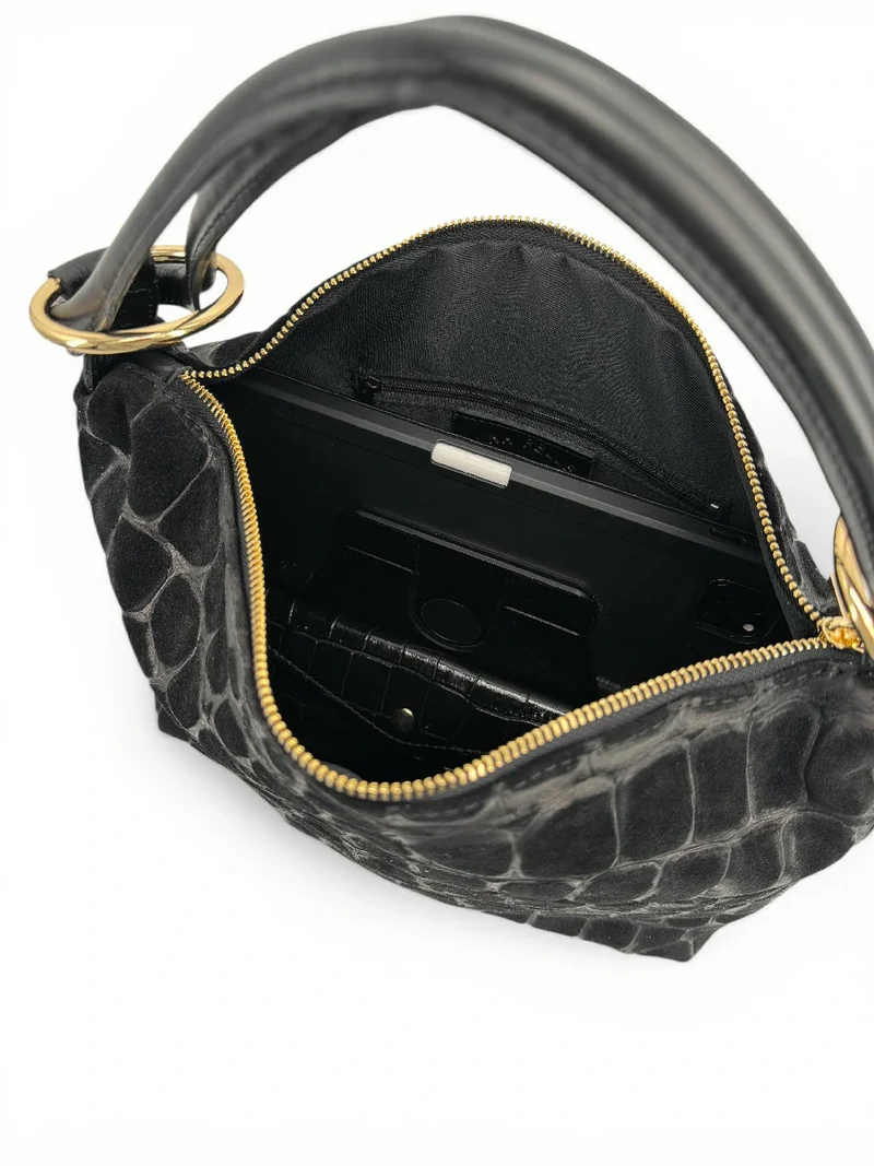 Sac pochette en daim embossé crocodile MAXINE Noir