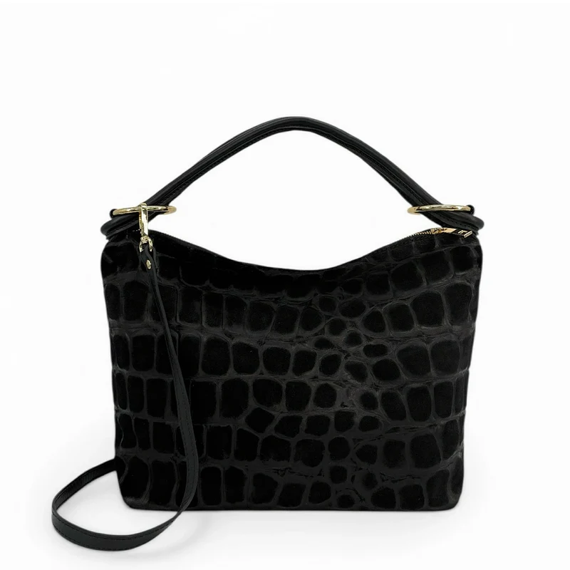 Sac pochette en daim embossé crocodile MAXINE Noir