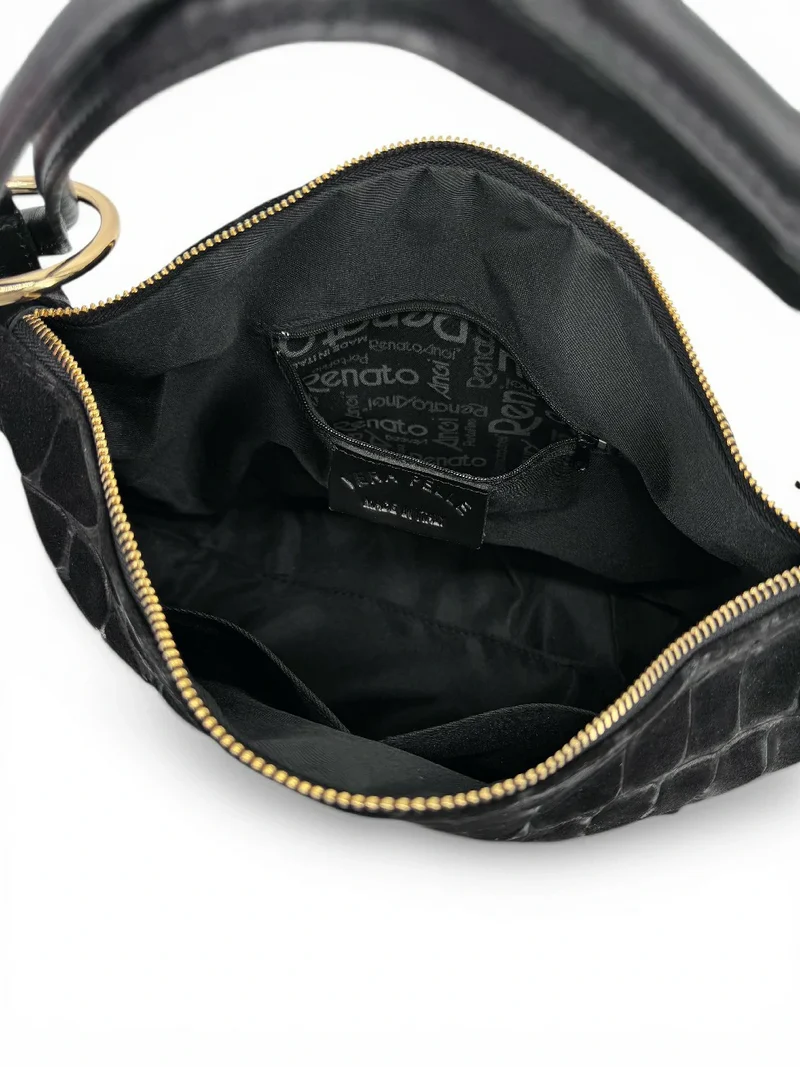 Sac pochette en daim embossé crocodile MAXINE Noir