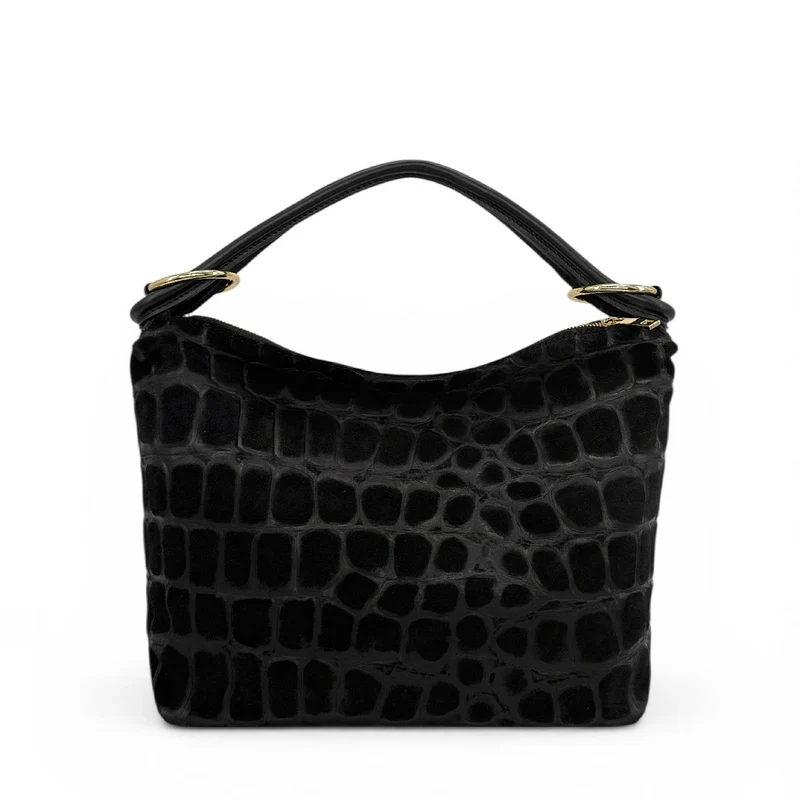 Sac pochette en daim embossé crocodile MAXINE Noir