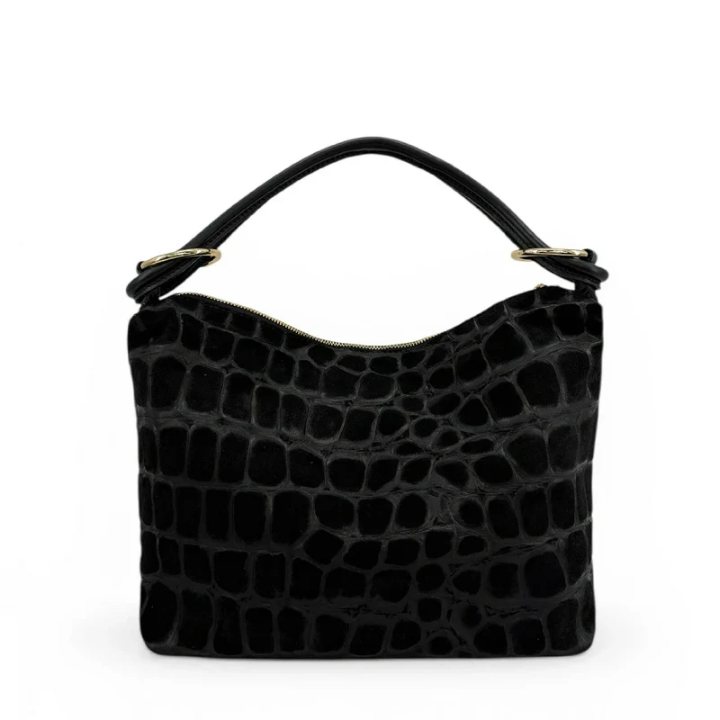 Sac pochette en daim embossé crocodile MAXINE Noir