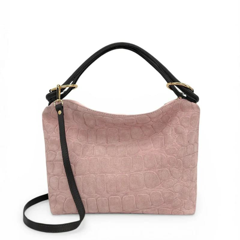Sac pochette en daim embossé crocodile MAXINE Rose nude
