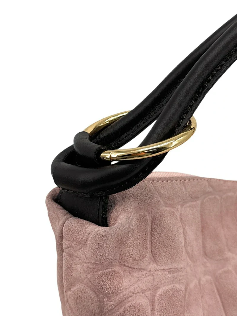 Sac pochette en daim embossé crocodile MAXINE Rose nude