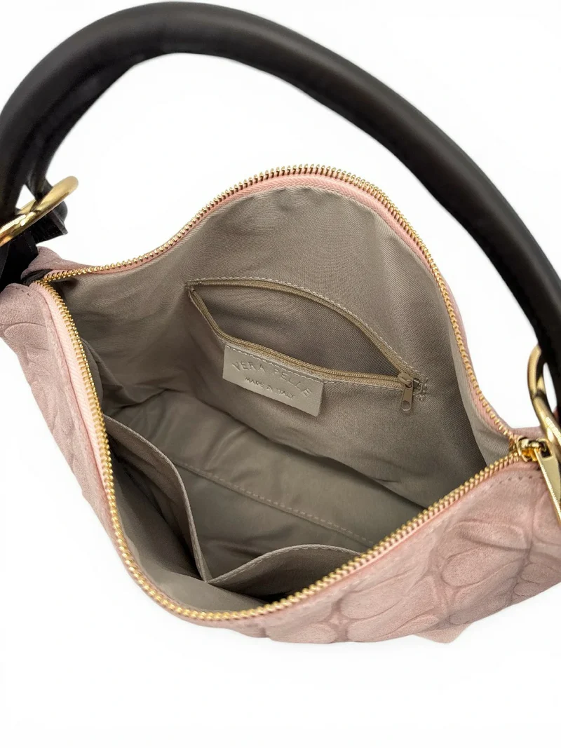 Sac pochette en daim embossé crocodile MAXINE Rose nude