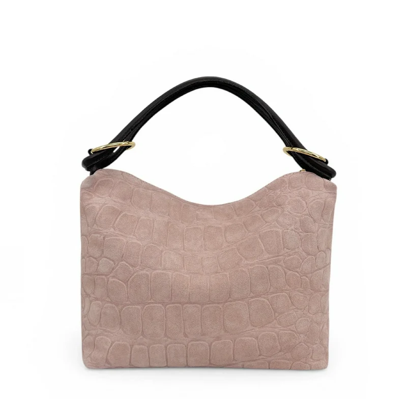 Sac pochette en daim embossé crocodile MAXINE Rose nude