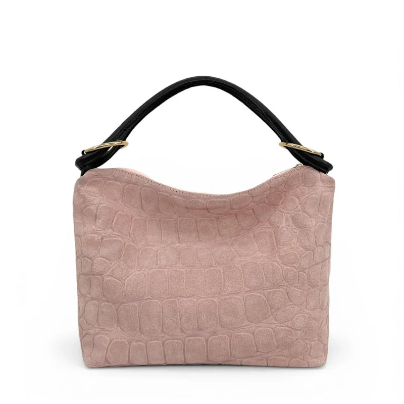 Sac pochette en daim embossé crocodile MAXINE Rose nude