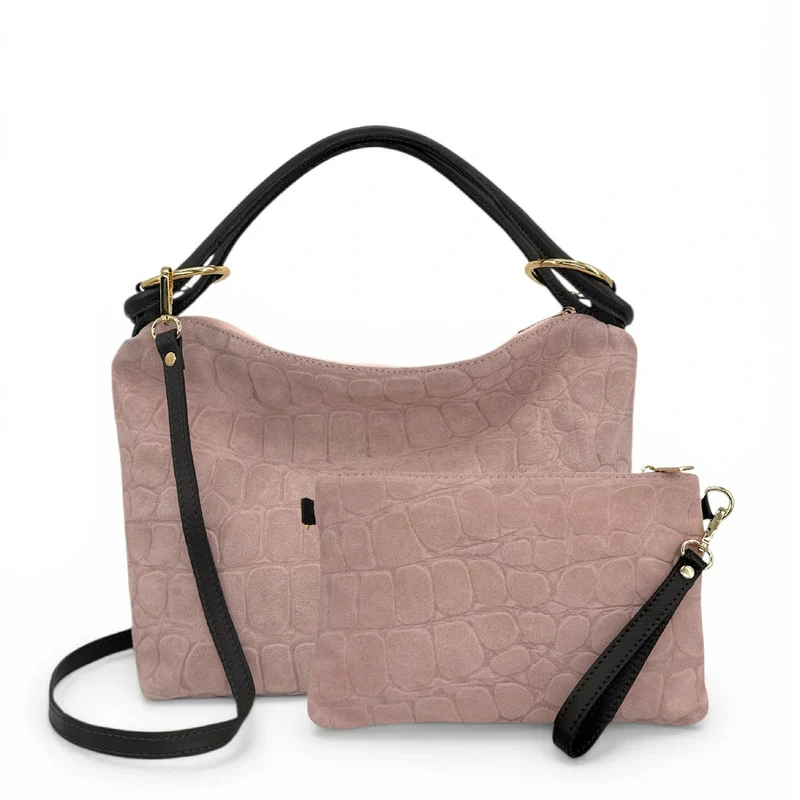 Sac pochette en daim embossé crocodile MAXINE Rose nude