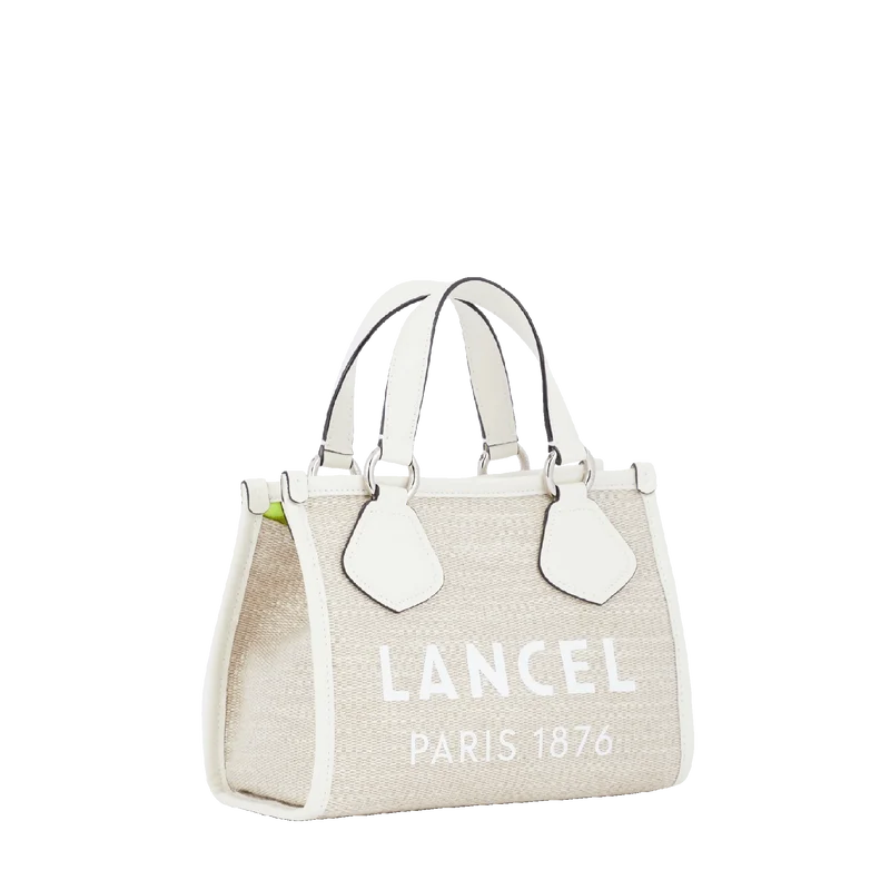 Cabas zippé S LANCEL Toile de jute et cuir de vachette lisse