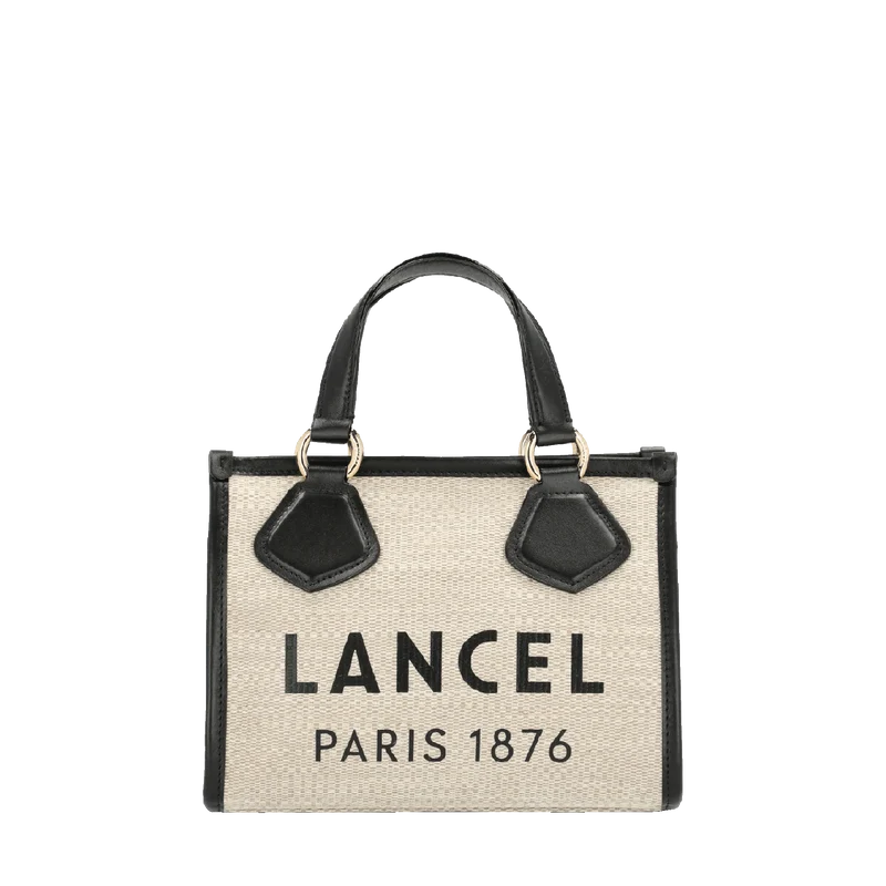 Cabas zippé S LANCEL Toile de jute et cuir de vachette lisse