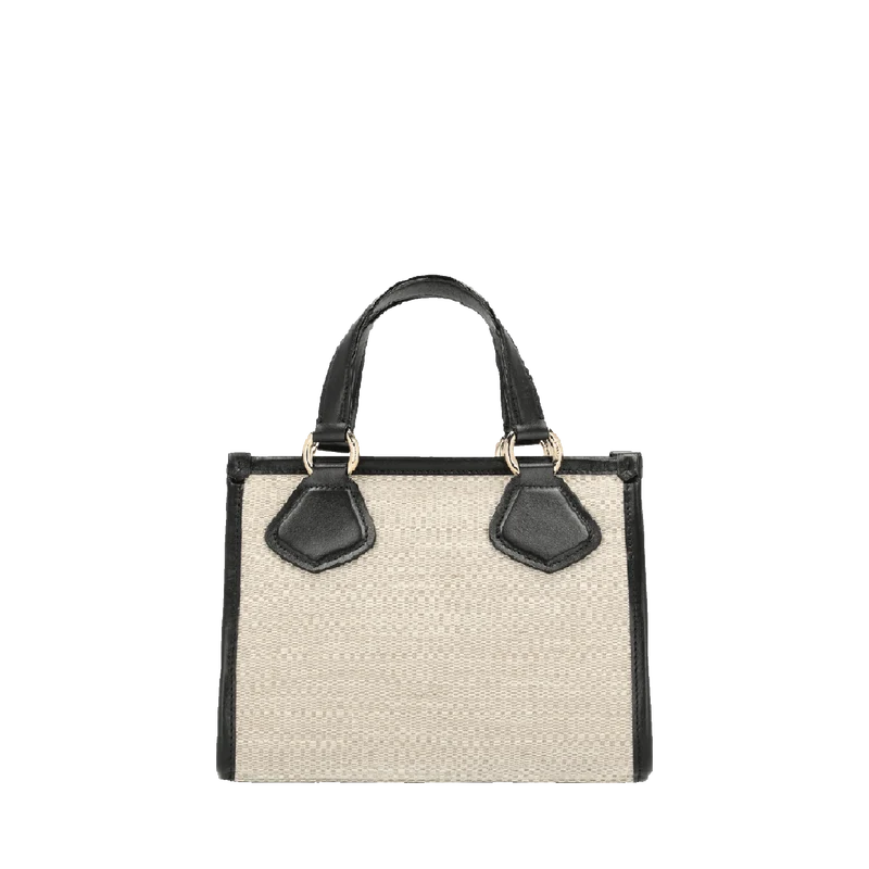Cabas zippé S LANCEL Toile de jute et cuir de vachette lisse