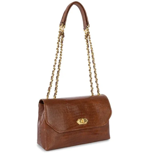 Sac Trotteur LANCASTER Exotic Lézard & Croco Cognac