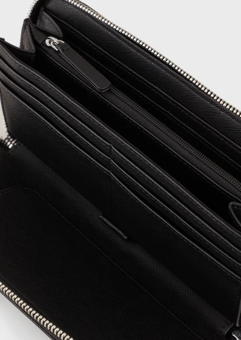 Emporio Armani Portefeuille entièrement zippé en cuir régénéré