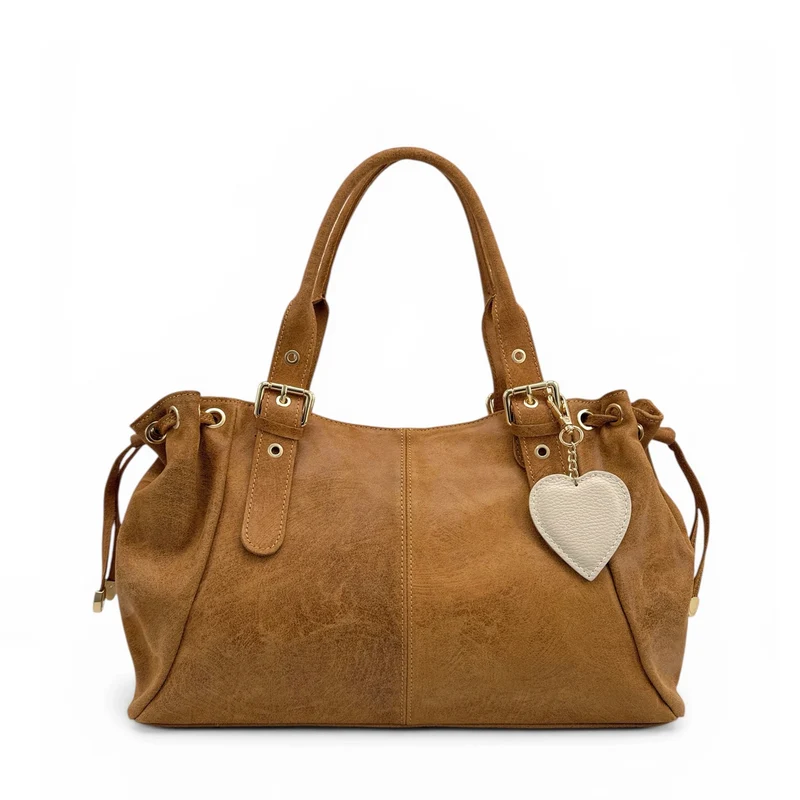 Porte-clés en cuir grainé COEUR Beige crème