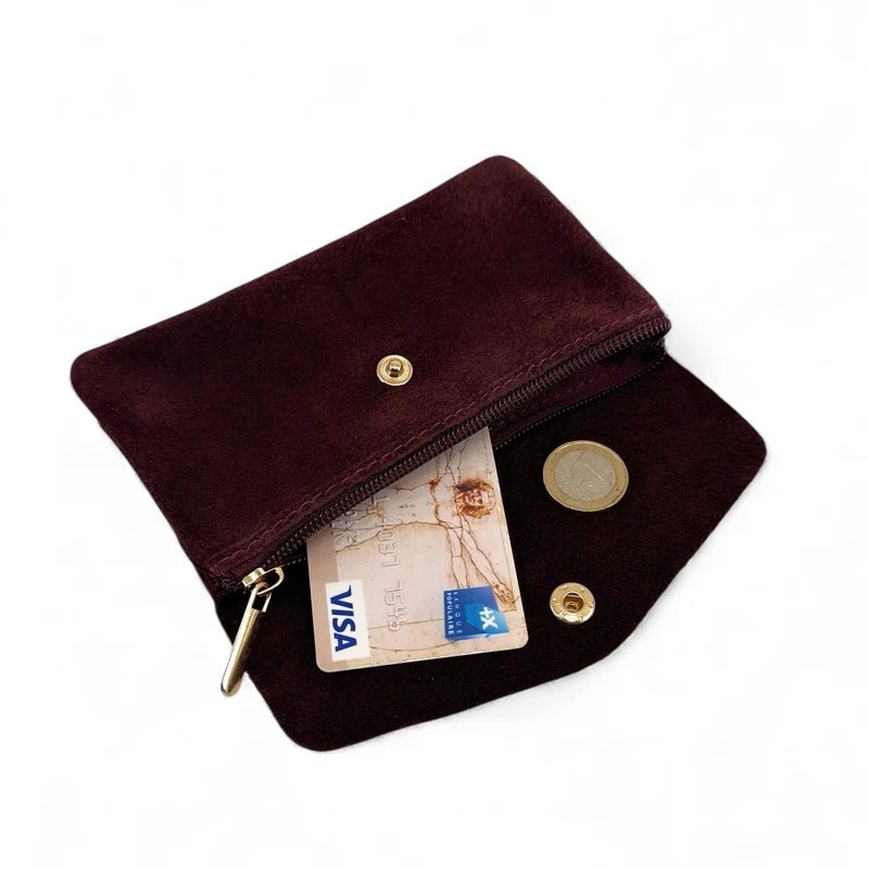Pochette porte-monnaie en daim COMPO SUEDE Bordeaux