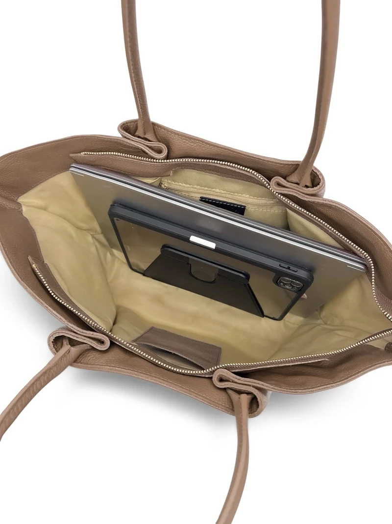 Sac cabas en cuir grainé et daim OFF CAMPUS Taupe
