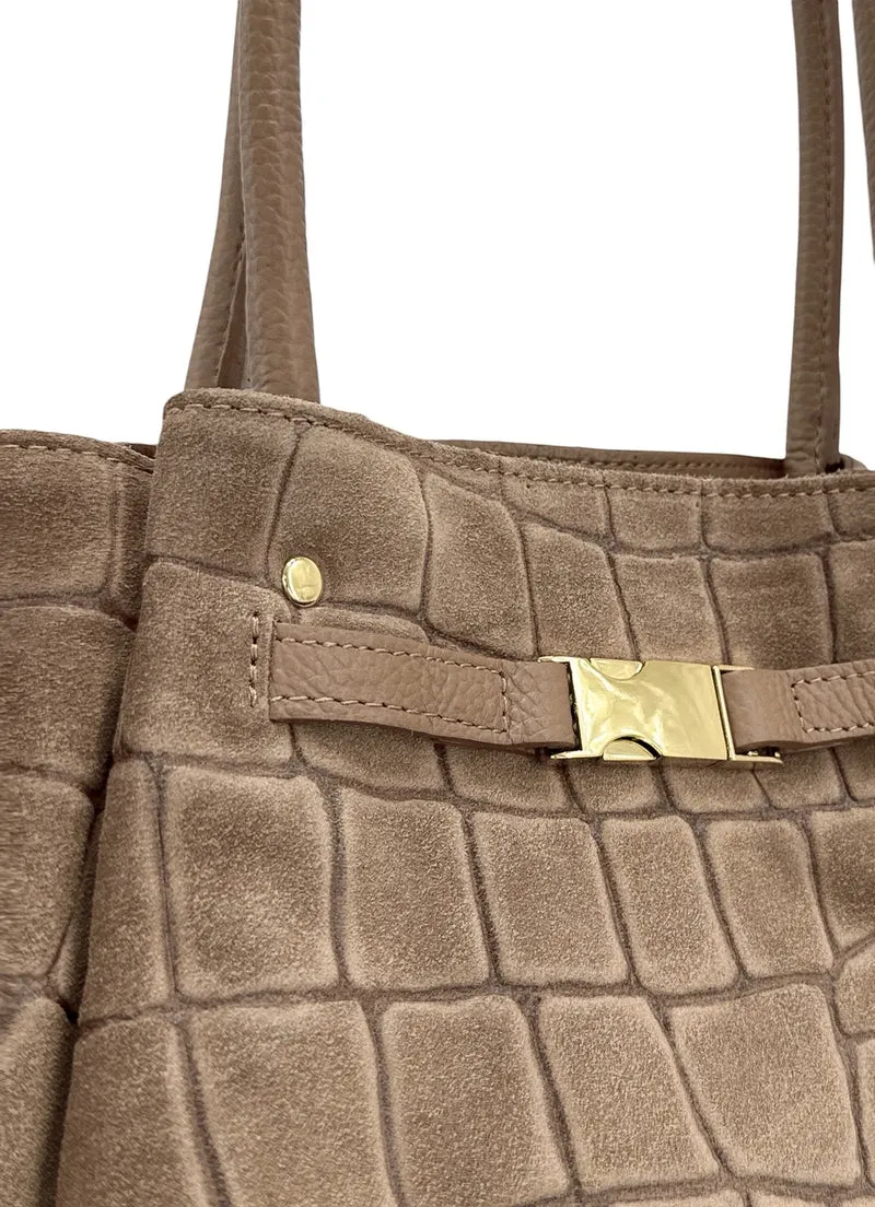 Sac cabas en cuir grainé et daim OFF CAMPUS Taupe
