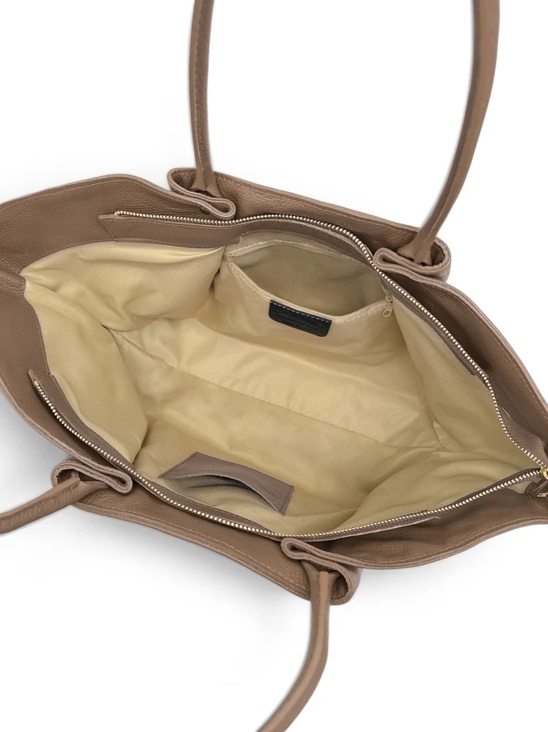 Sac cabas en cuir grainé et daim OFF CAMPUS Taupe