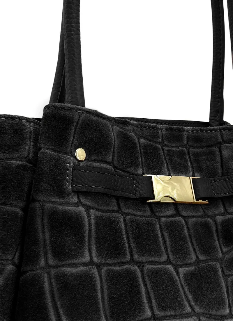 Sac cabas en cuir grainé et daim OFF CAMPUS Noir