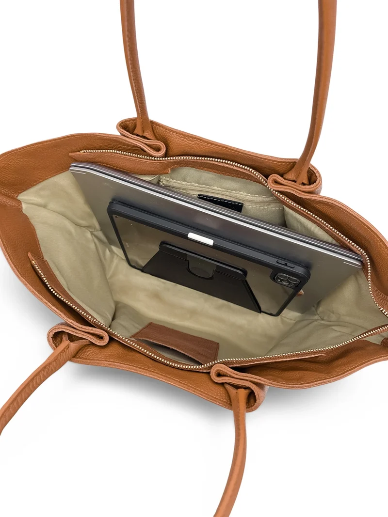 Sac cabas en cuir grainé et daim OFF CAMPUS Marron camel