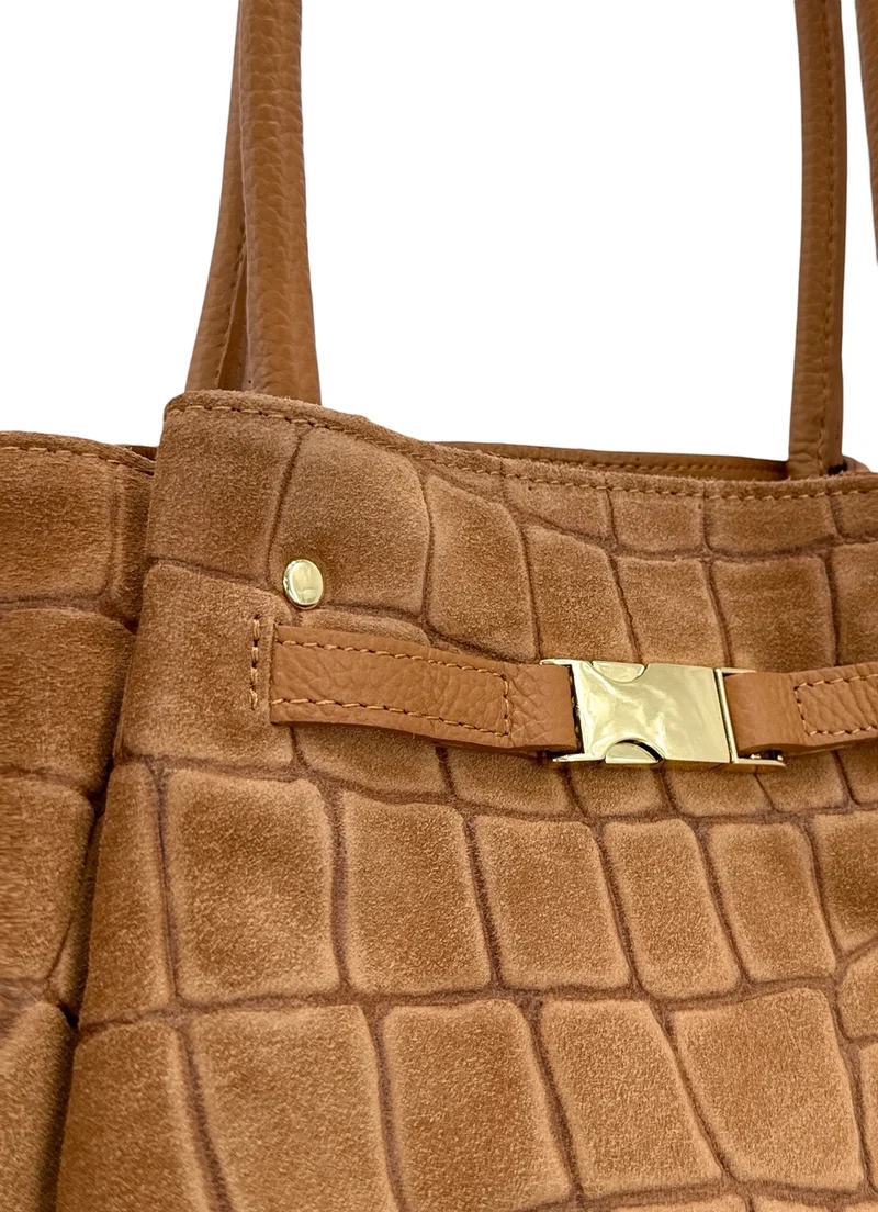 Sac cabas en cuir grainé et daim OFF CAMPUS Marron camel