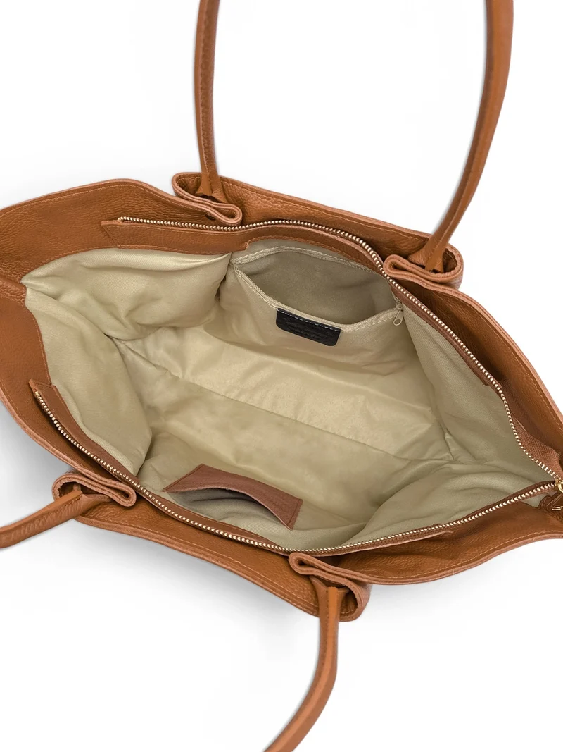 Sac cabas en cuir grainé et daim OFF CAMPUS Marron camel