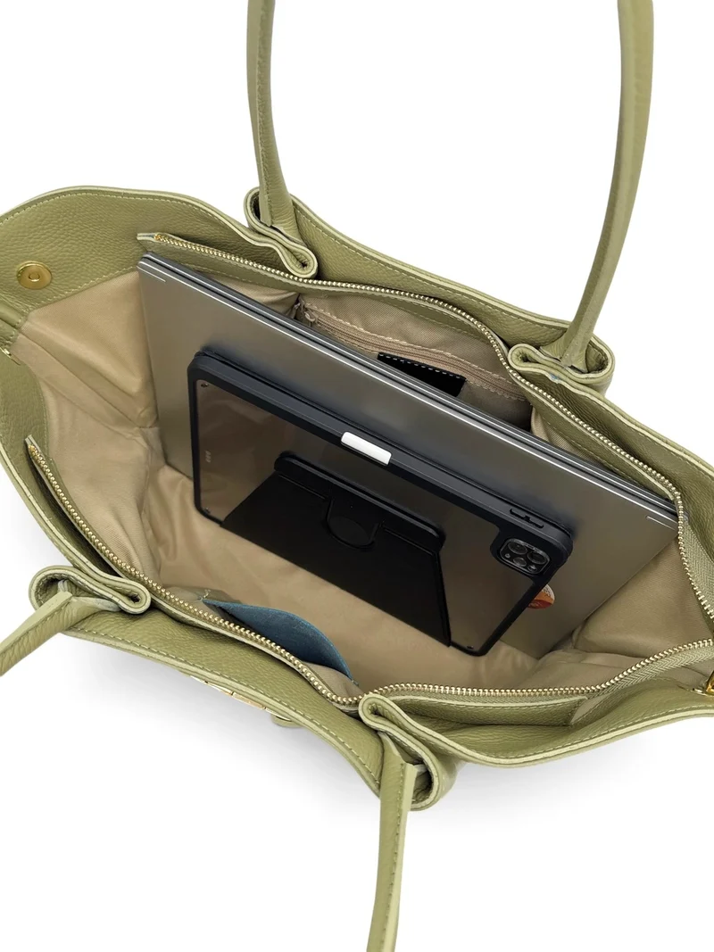 Sac cabas en cuir grainé CAMPUS Vert matcha latte