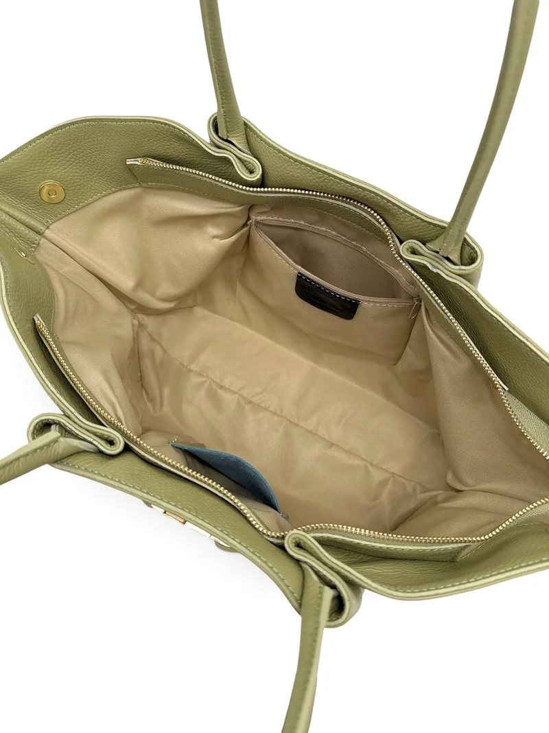 Sac cabas en cuir grainé CAMPUS Vert matcha latte