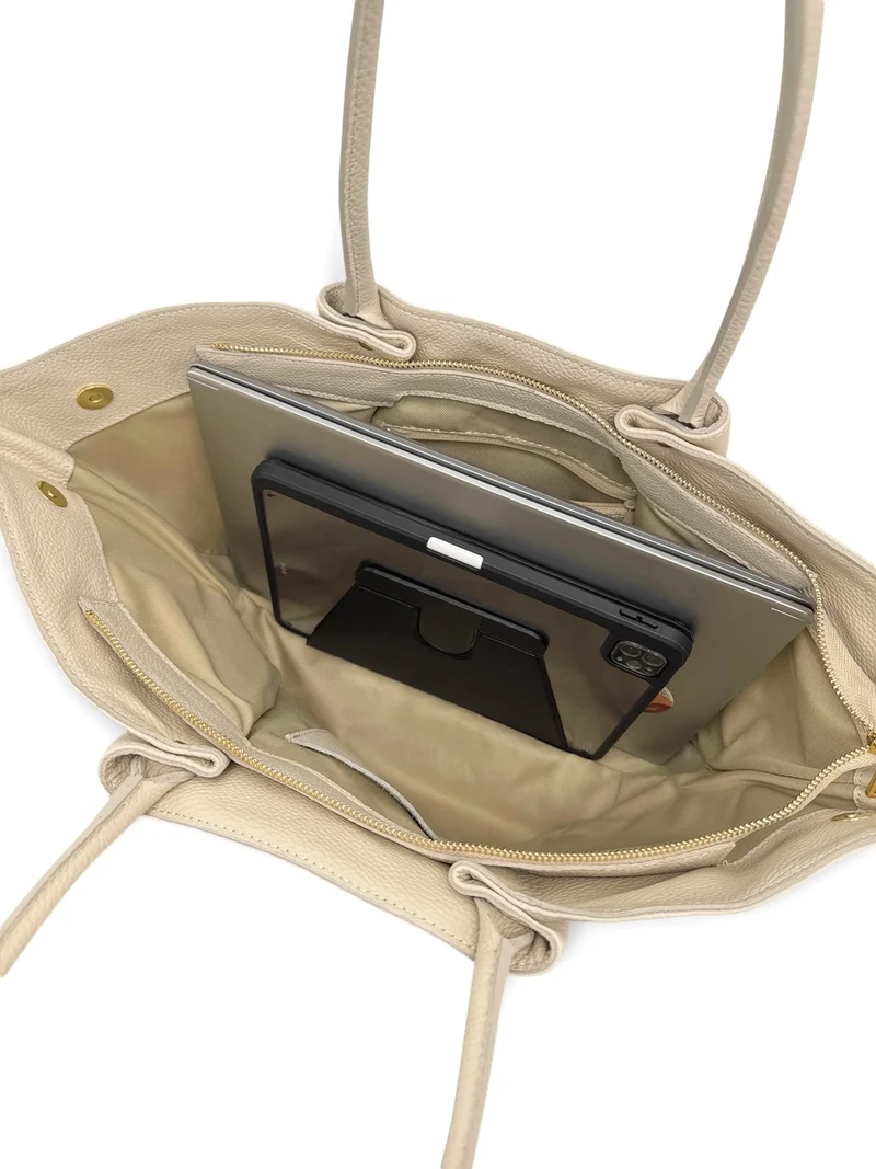 Sac cabas en cuir grainé CAMPUS Beige crème