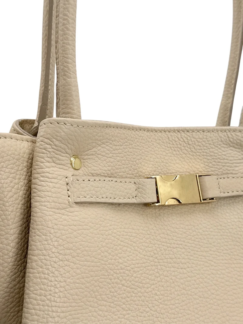Sac cabas en cuir grainé CAMPUS Beige crème