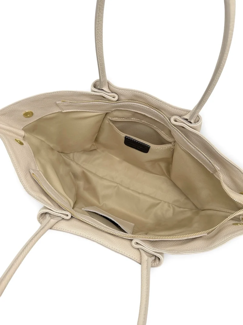 Sac cabas en cuir grainé CAMPUS Beige crème