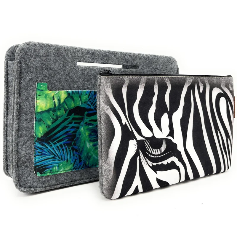 Trousse en feutrine écologique imprimée COLORFULL Gris clair