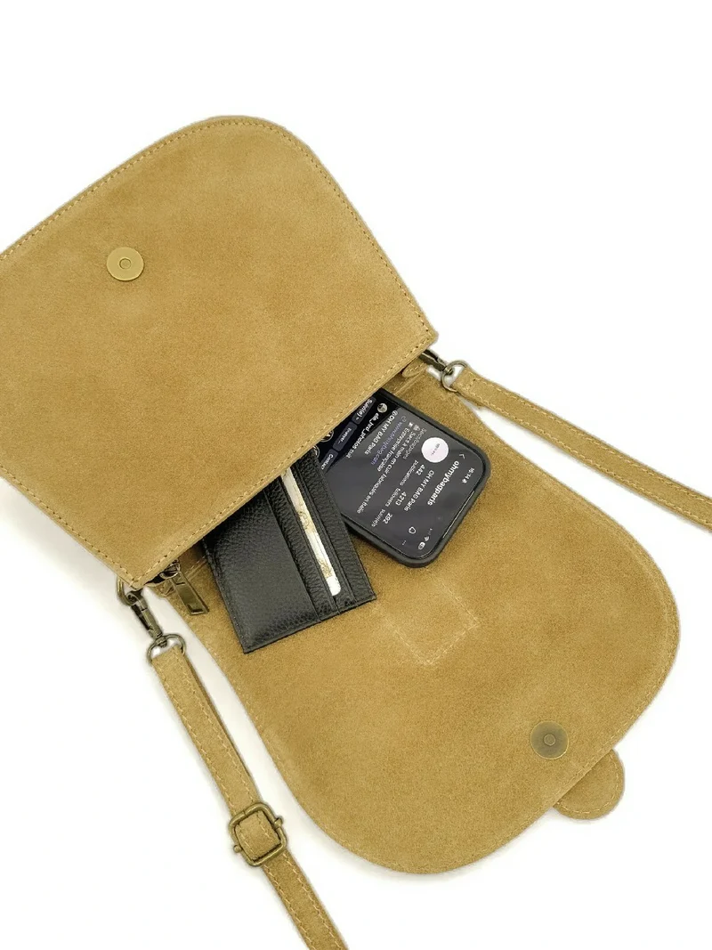 Sac besace en cuir daim ENID Soft jaune