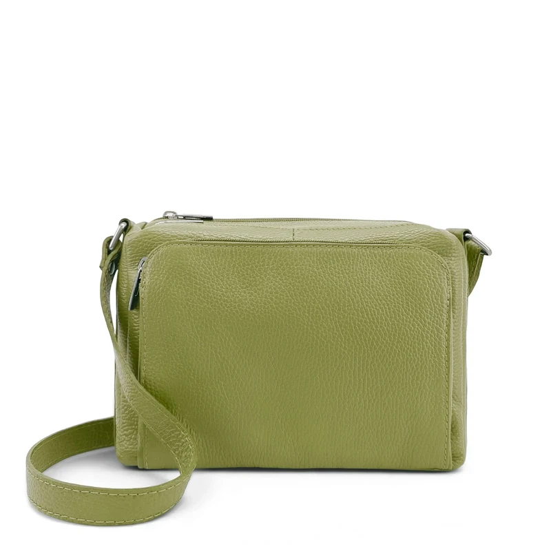 Sac trotteur à bandoulière en cuir grainé MANHATTAN Vert matcha latte